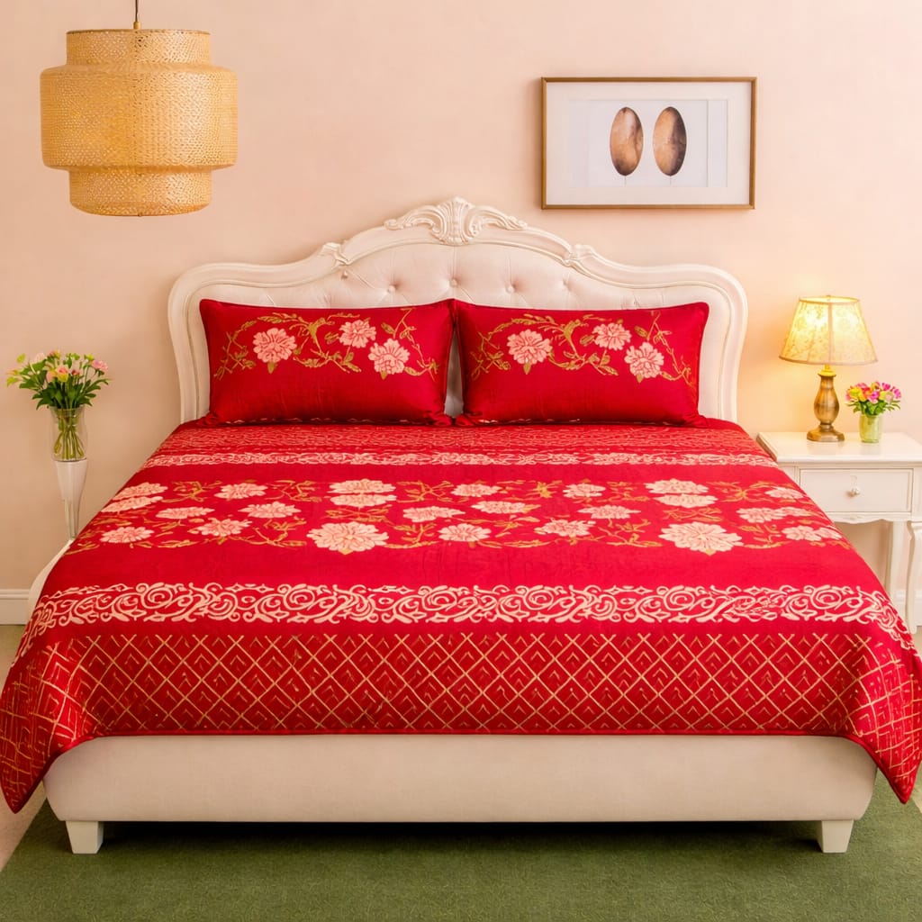 🛏️ 3 Pcs Fleece Bedsheet Set – Ultra Soft &amp; Warm 016