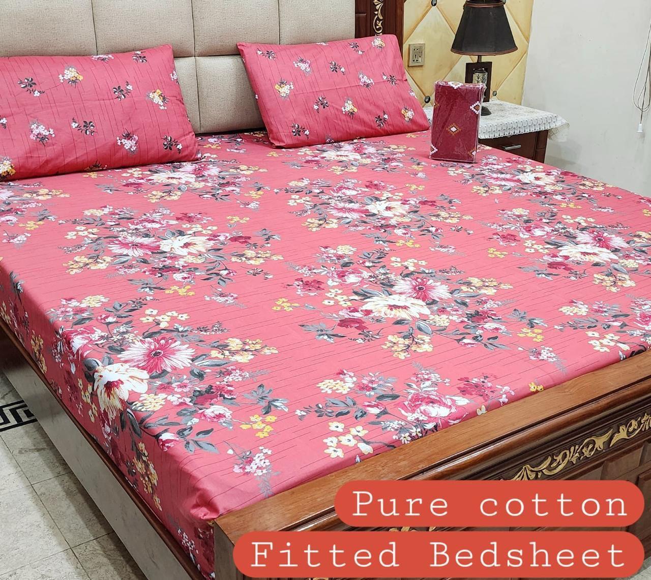 3 Pcs Pure Cotton Fitted Bedsheets 09