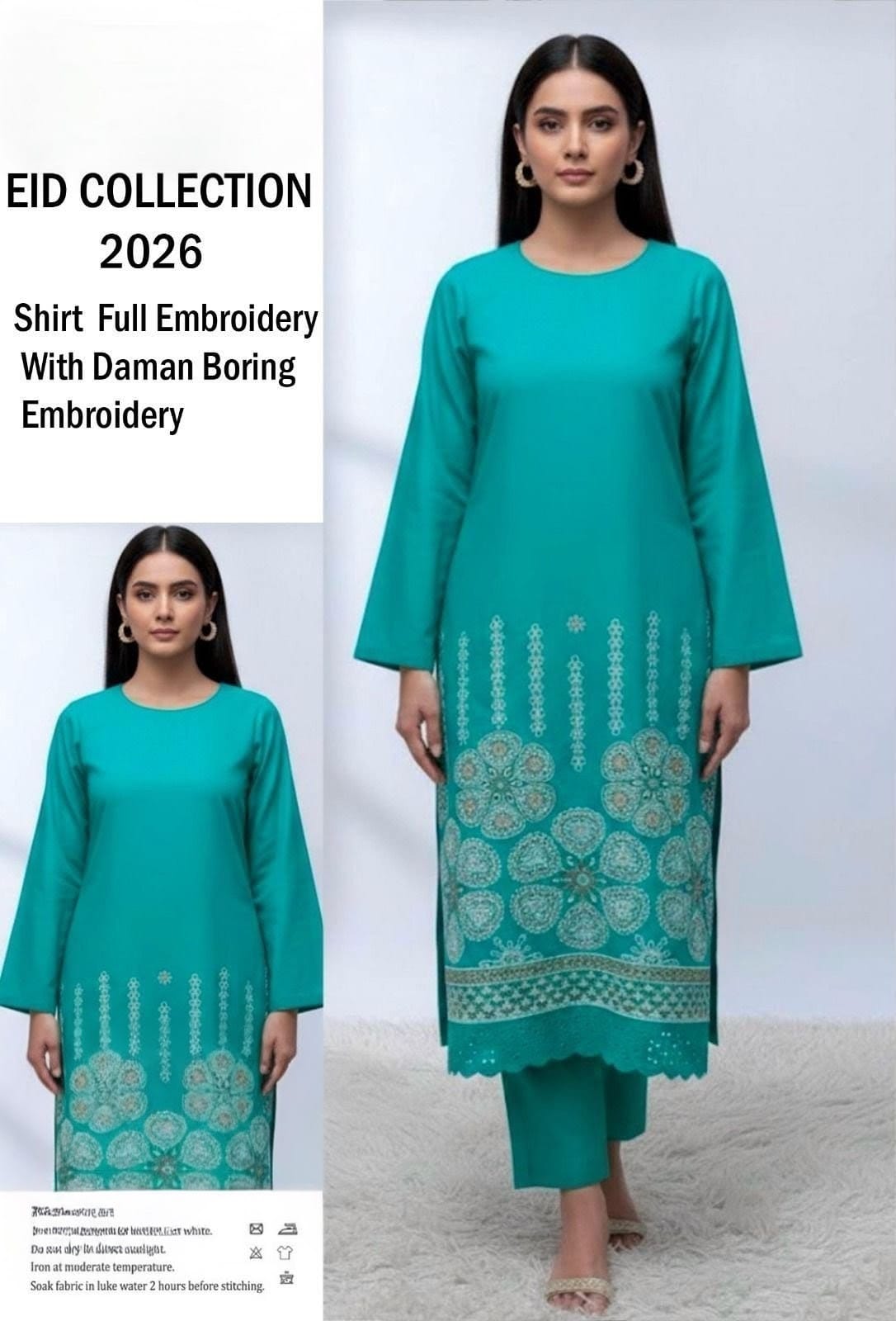 2 Pcs Premium Lawn Suit –  Heavy Embroidery with Daman Boring