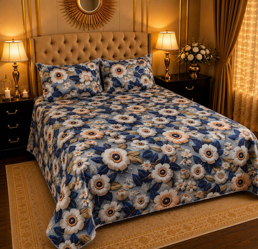 Premium 3 Pcs 7D Printed Bedsheet Set | Soft, Stylish & Durable Bedding