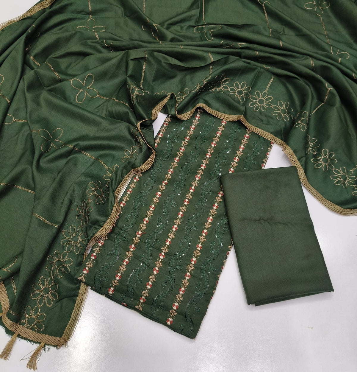 Royal Embroidered Dhanak 3-Piece Suit