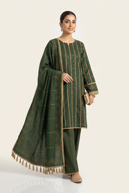 Royal Embroidered Dhanak 3-Piece Suit