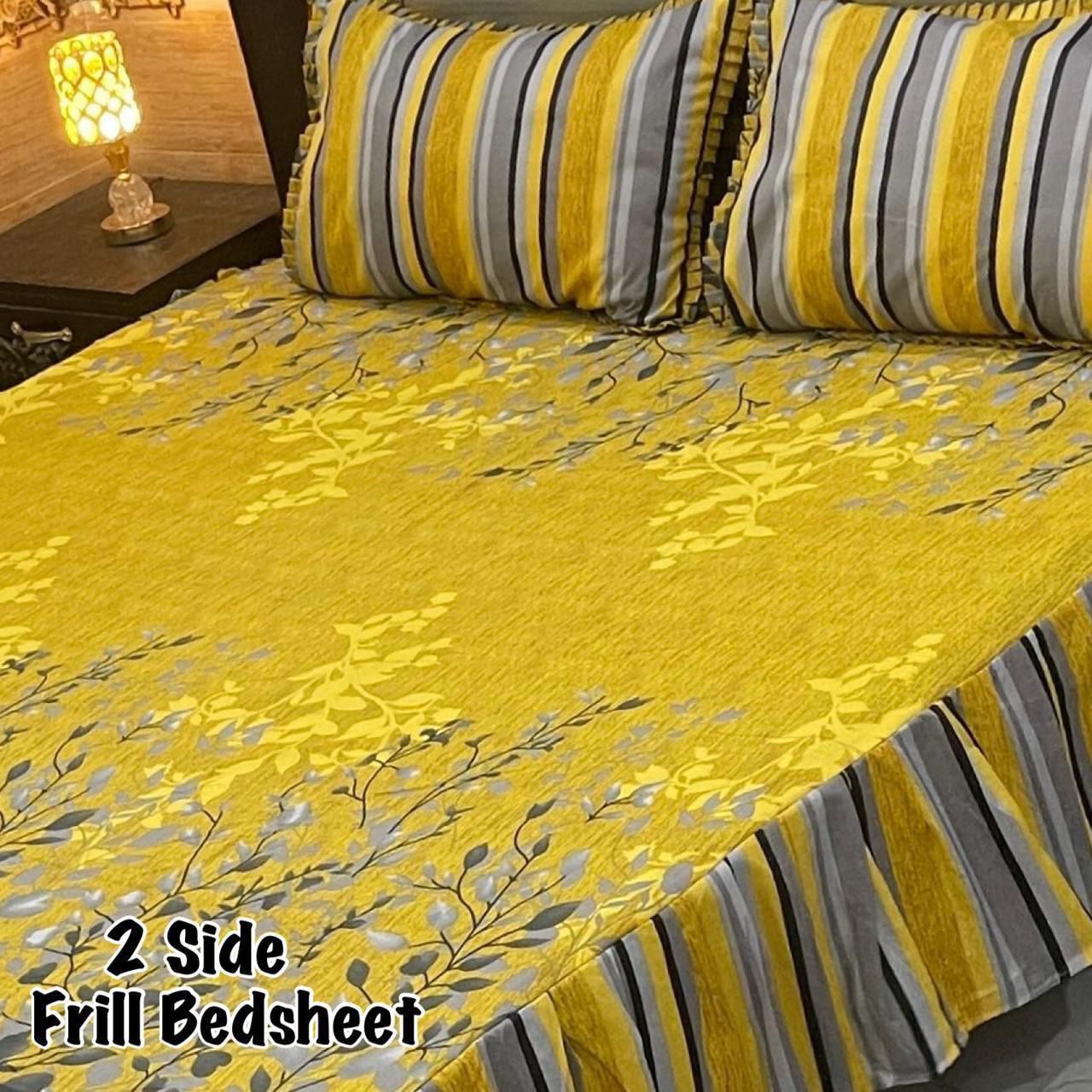 🌸 3 Pcs Cotton Frill Bedsheet Set – Elegant, Soft & Stylish 047