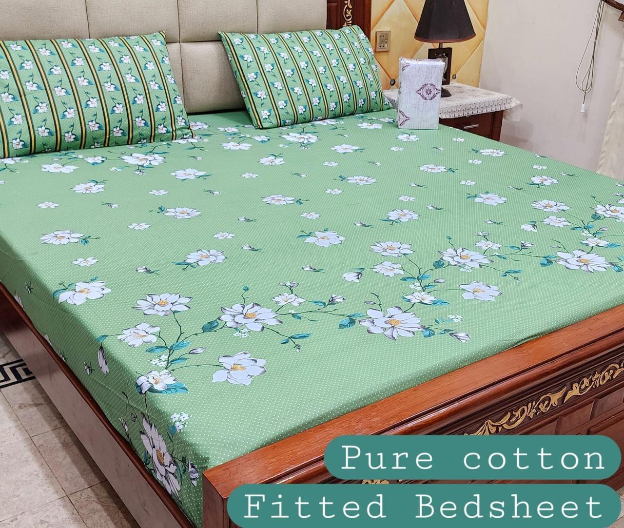 3 Pcs Pure Cotton Fitted Bedsheets 04