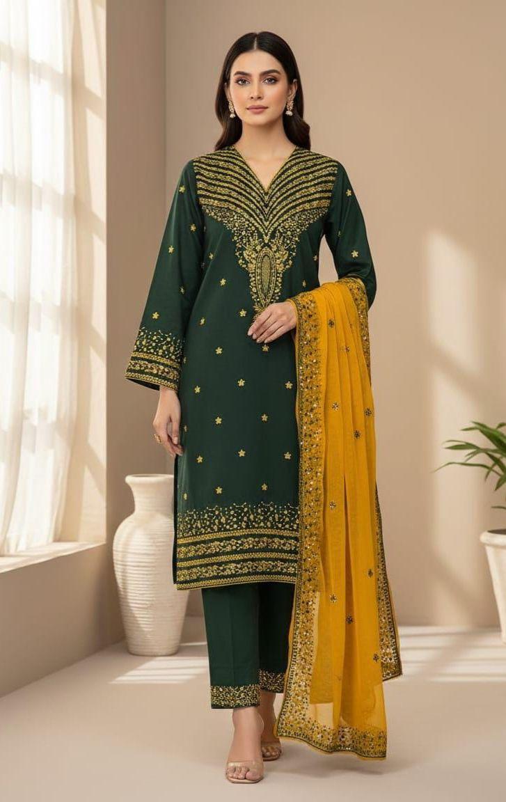 Eid Collection 2K26 – 3 Pcs Lawn / Cotton Hit Traditional Embroidery Suit