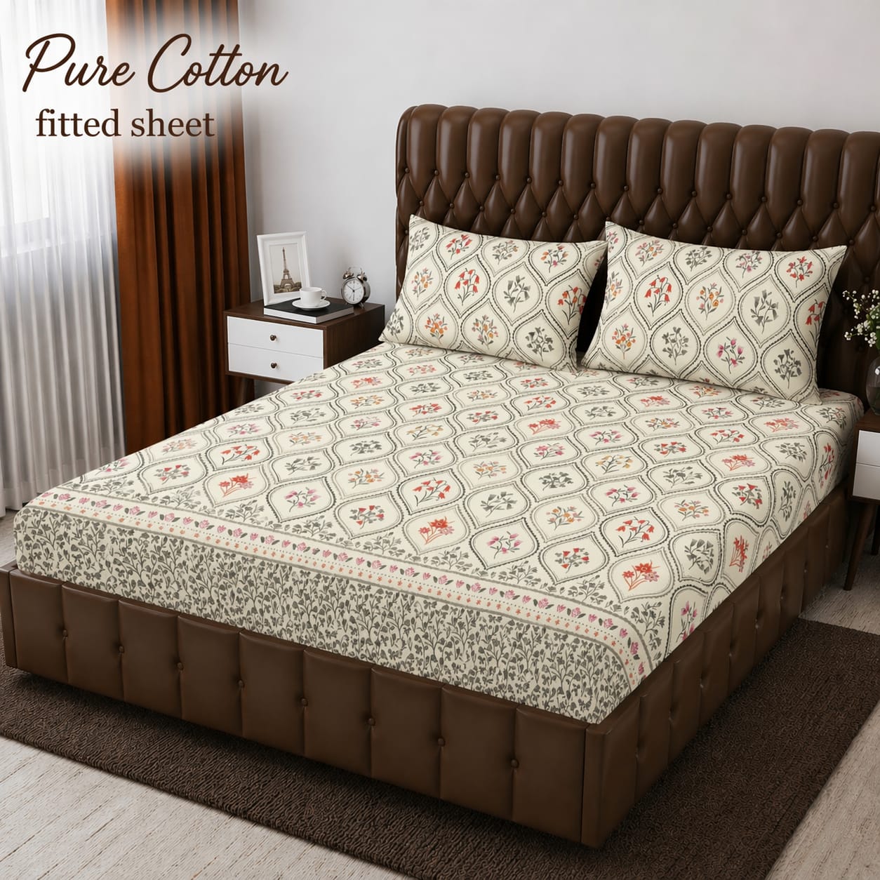 Elegant Pure Cotton Fitted Sheets 3 Pcs Set 022