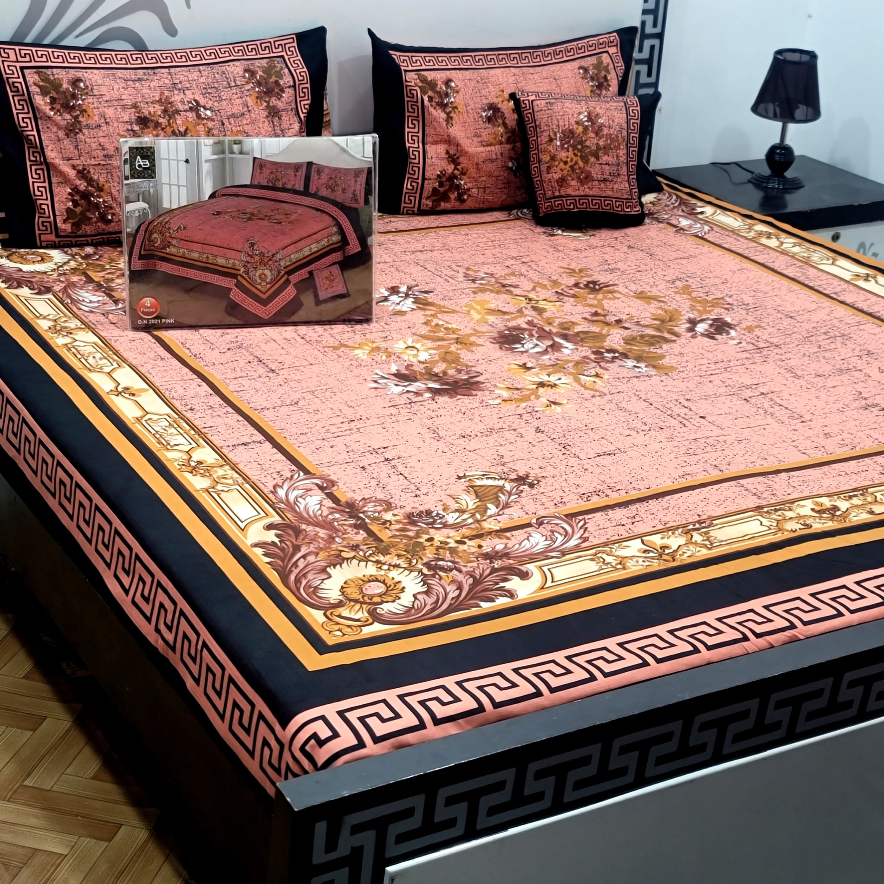 Designer Bed Sheet Set - 4pcs Panel Design 010