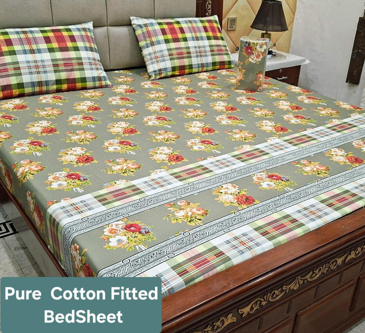 Elegant Pure Cotton Fitted Sheets 3 Pcs Set 067