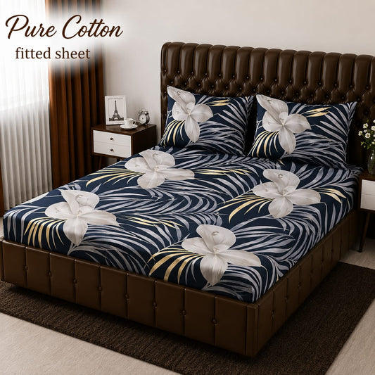 Elegant Pure Cotton Fitted Sheets 3 Pcs Set 023