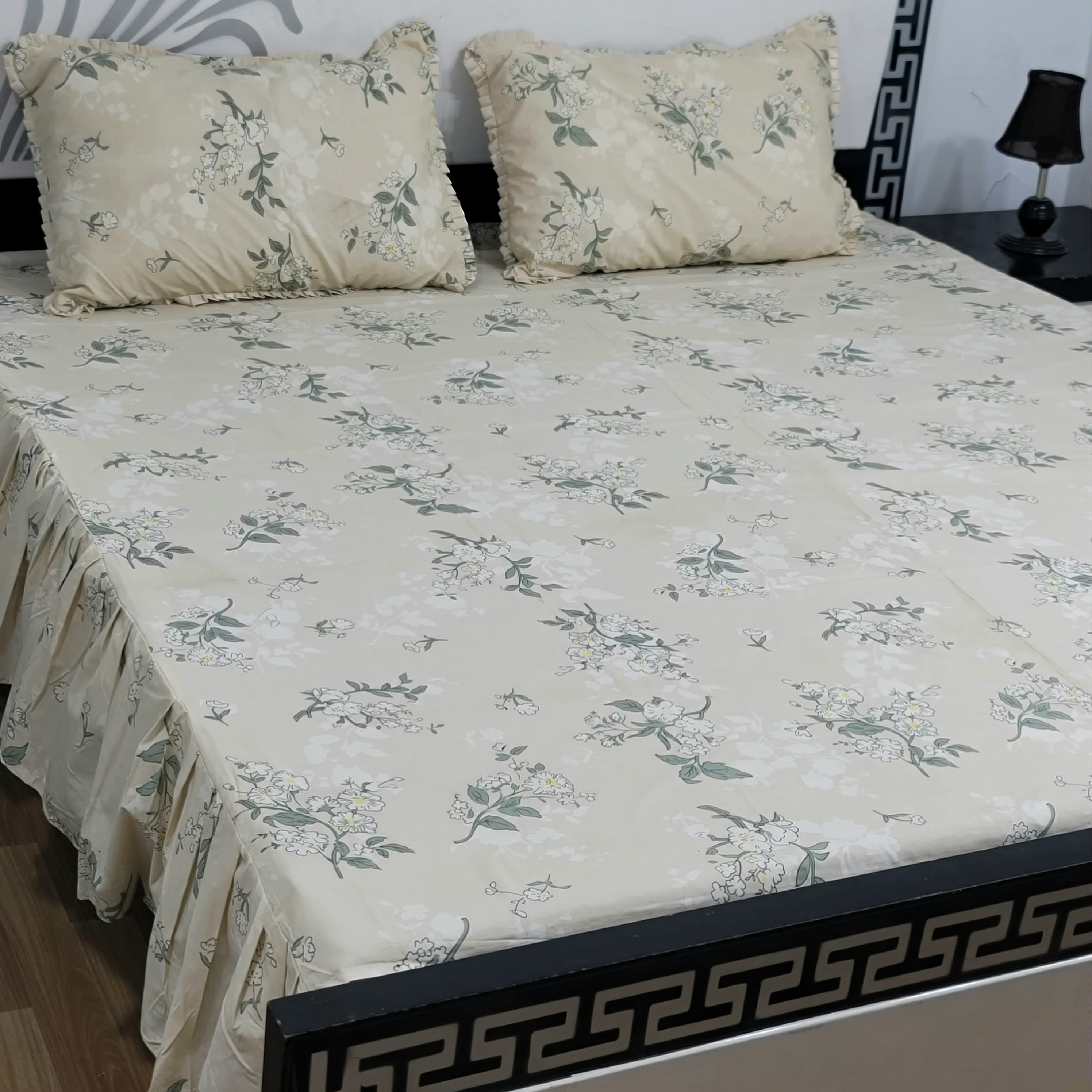 ROYAL Pure Cotton King Size FRILL BED SHEETS 015