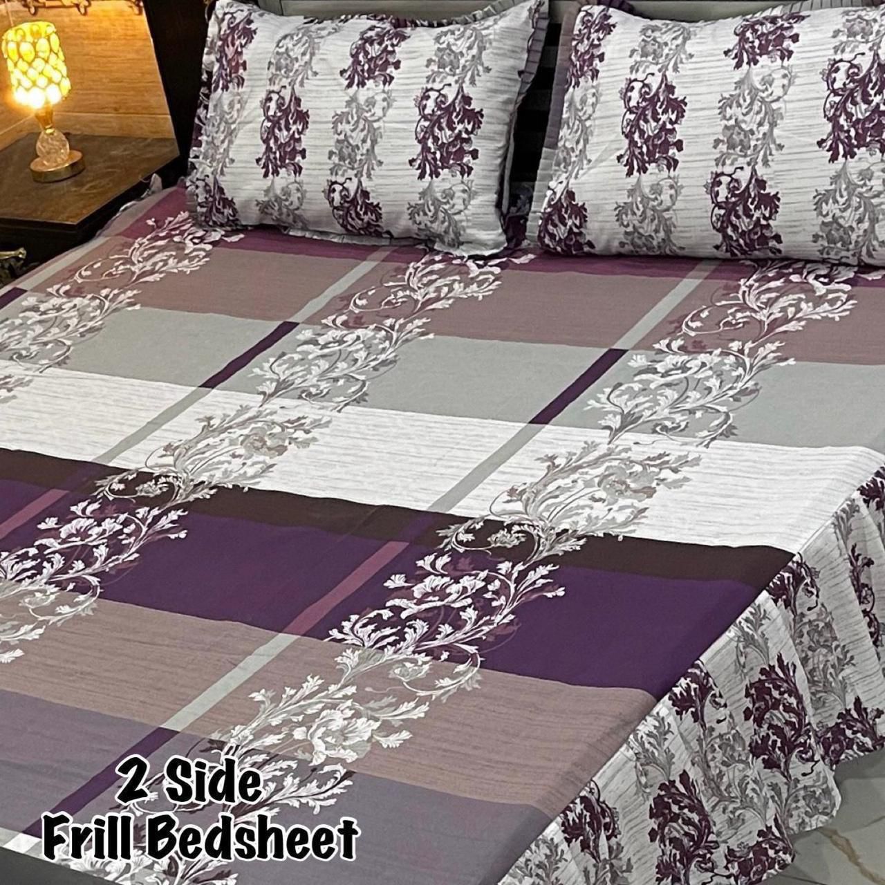 🌸 3 Pcs Cotton Frill Bedsheet Set – Elegant, Soft & Stylish 066