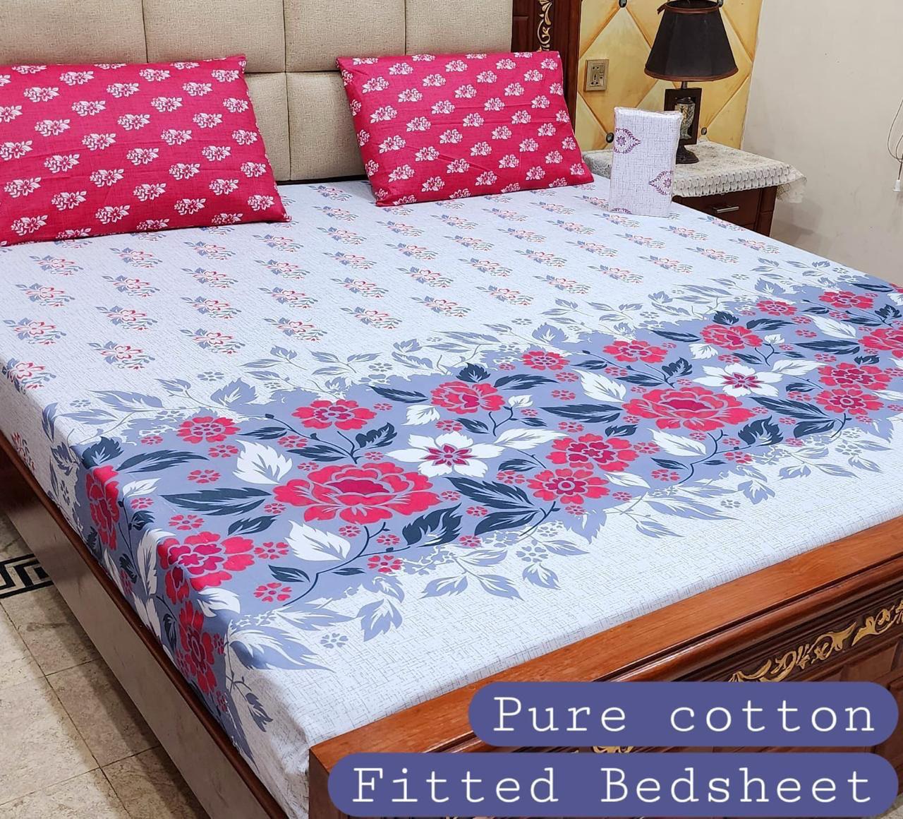 3 Pcs Pure Cotton Fitted Bedsheets 018