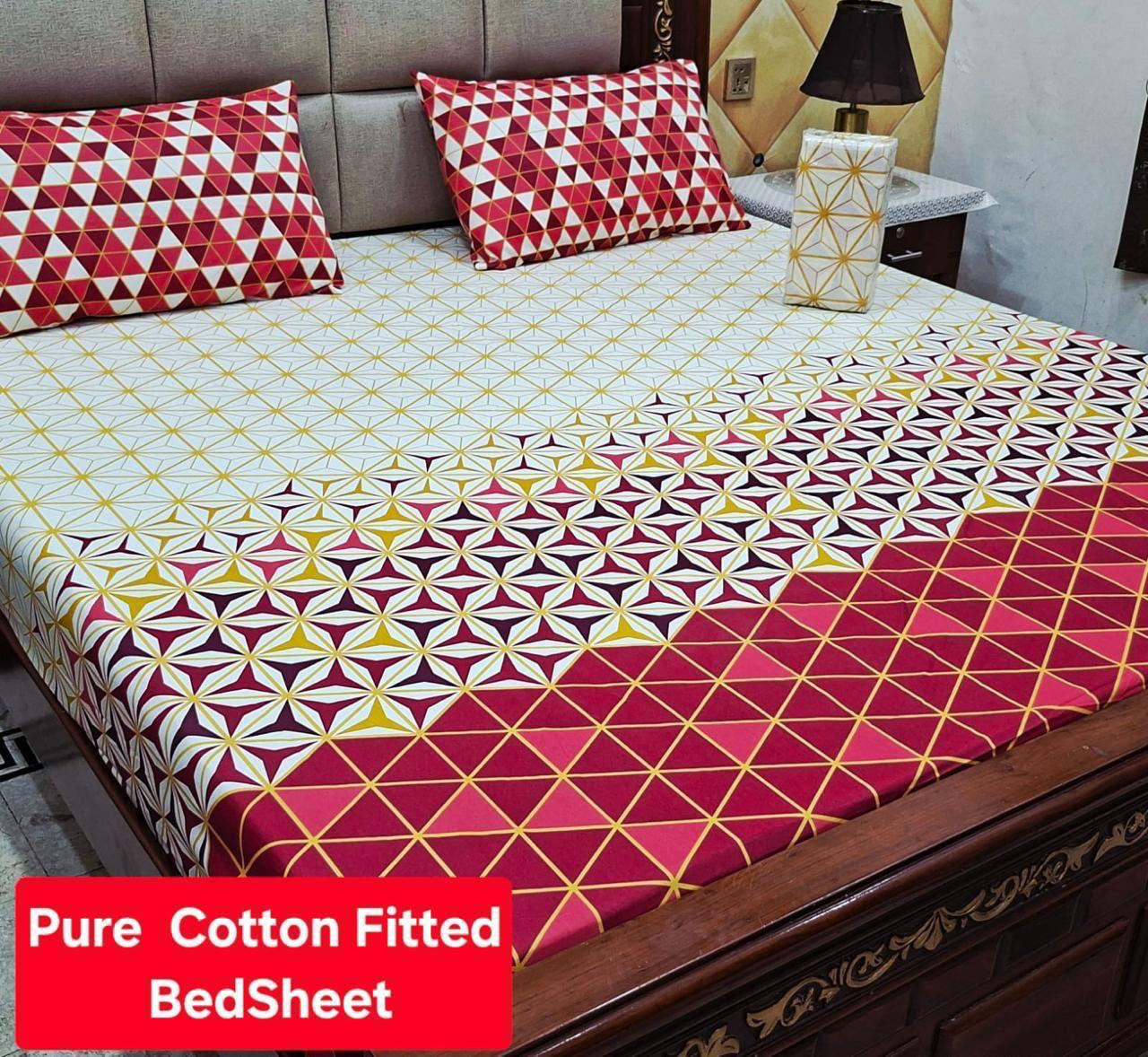 Elegant Pure Cotton Fitted Sheets 3 Pcs Set 070