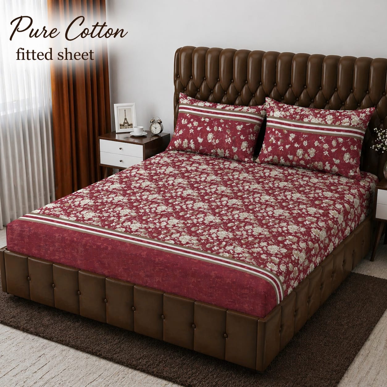 Elegant Pure Cotton Fitted Sheets 3 Pcs Set 024