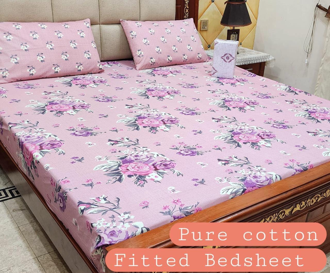 3 Pcs Pure Cotton Fitted Bedsheets 017