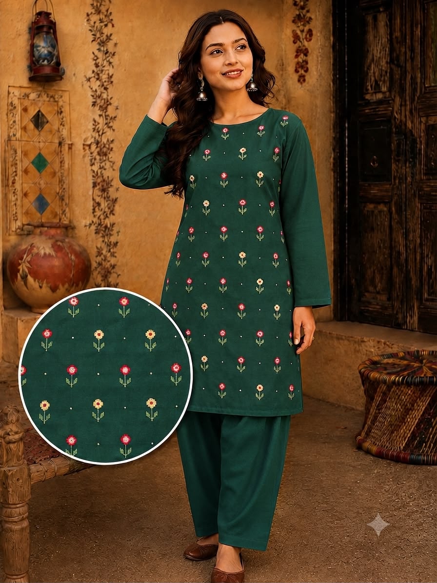 Soft & Warm Khaddar 2 Pcs Ladies Suit – Embroidered Shirt & Plain Trouser S04