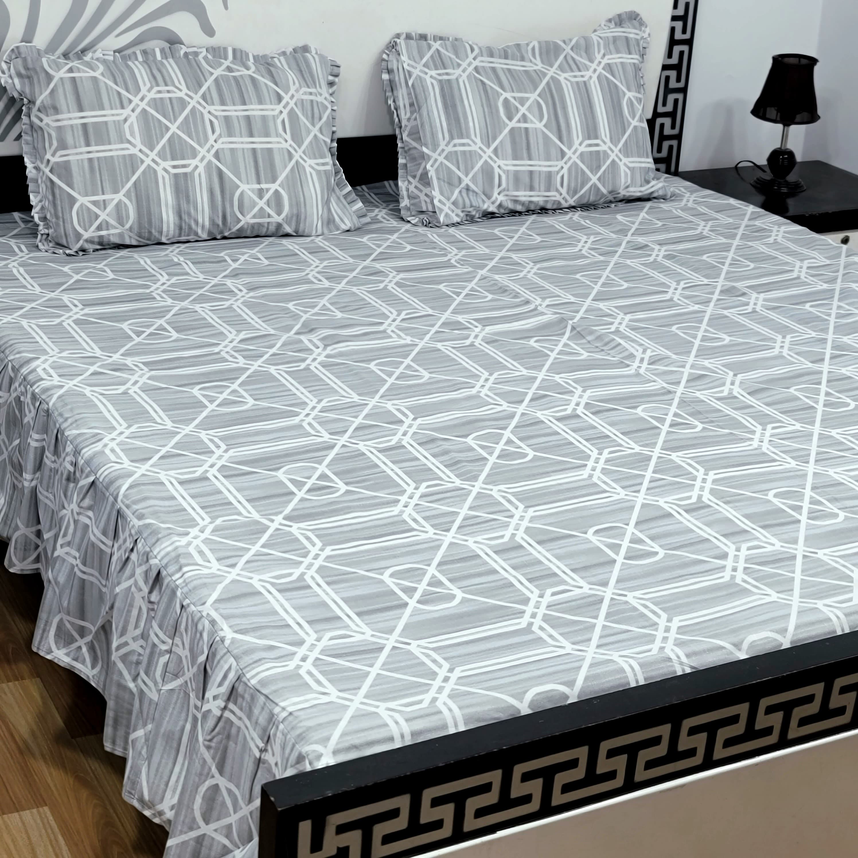 ROYAL Pure Cotton King Size FRILL BED SHEETS 018