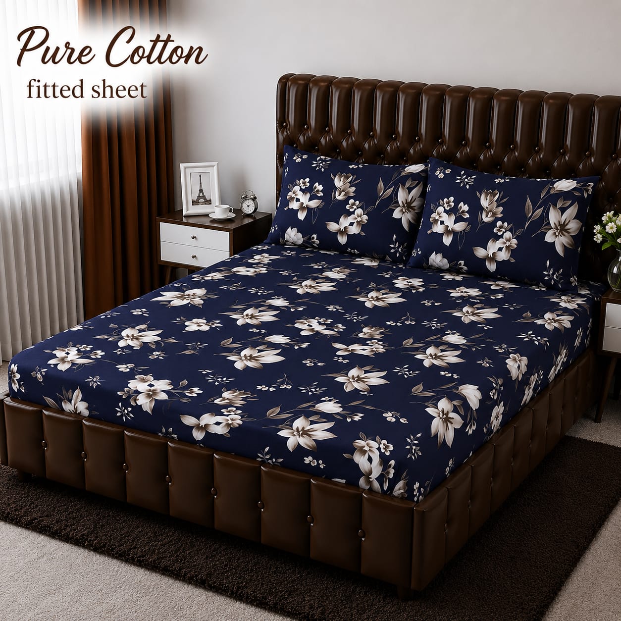 3 Pcs Pure Cotton Fitted Bedsheets 036