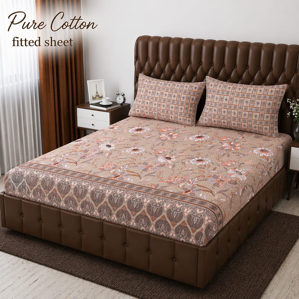 Elegant Pure Cotton Fitted Sheets 3 Pcs Set 025