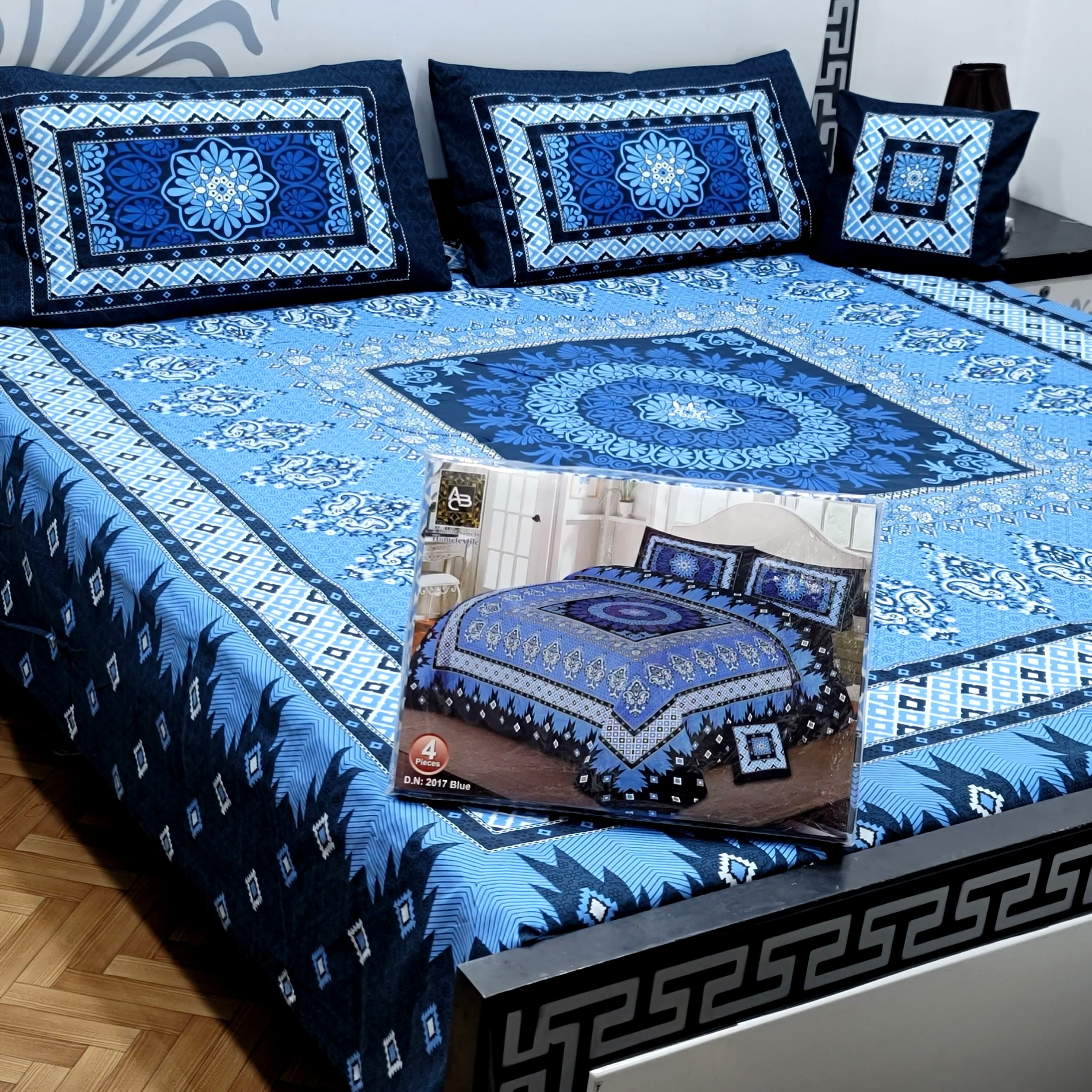 Designer Bed Sheet Set - 4pcs Panel Design 014