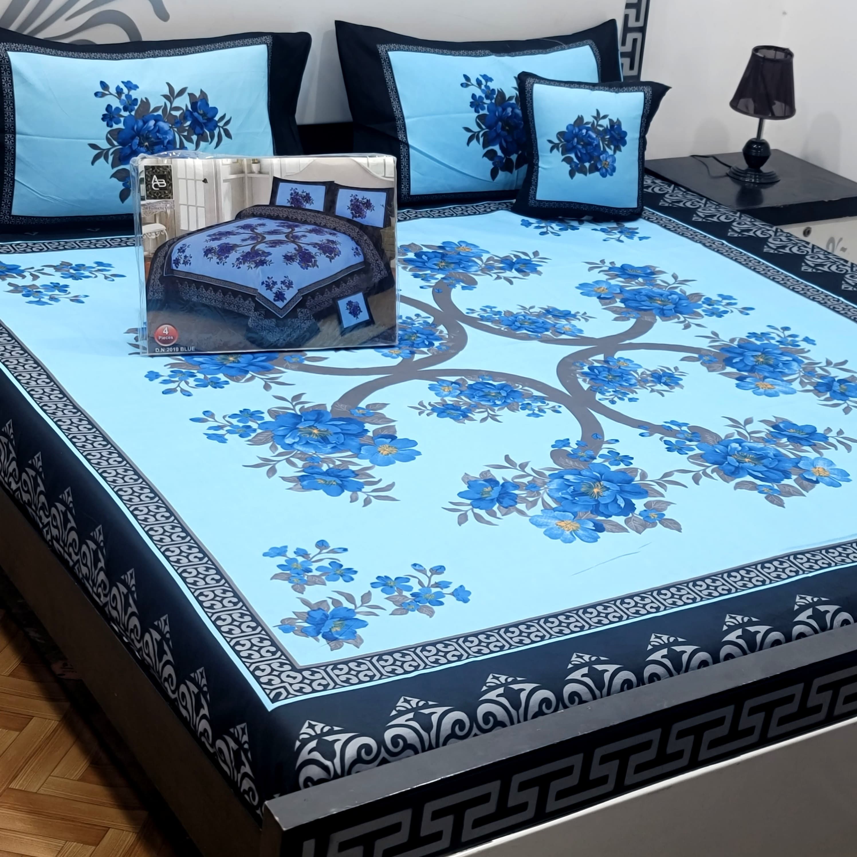 Designer Bed Sheet Set - 4pcs Panel Design 012