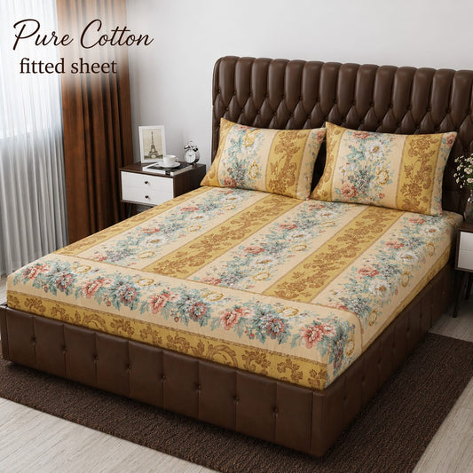 3 Pcs Pure Cotton Fitted Bedsheets 037