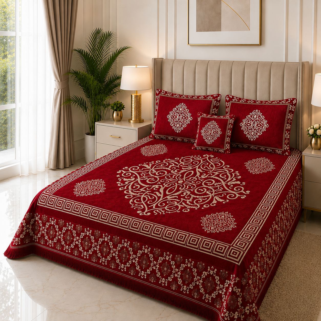 Appish Bridal Velvet Bed Sheet Set - 4pcs - ABB016