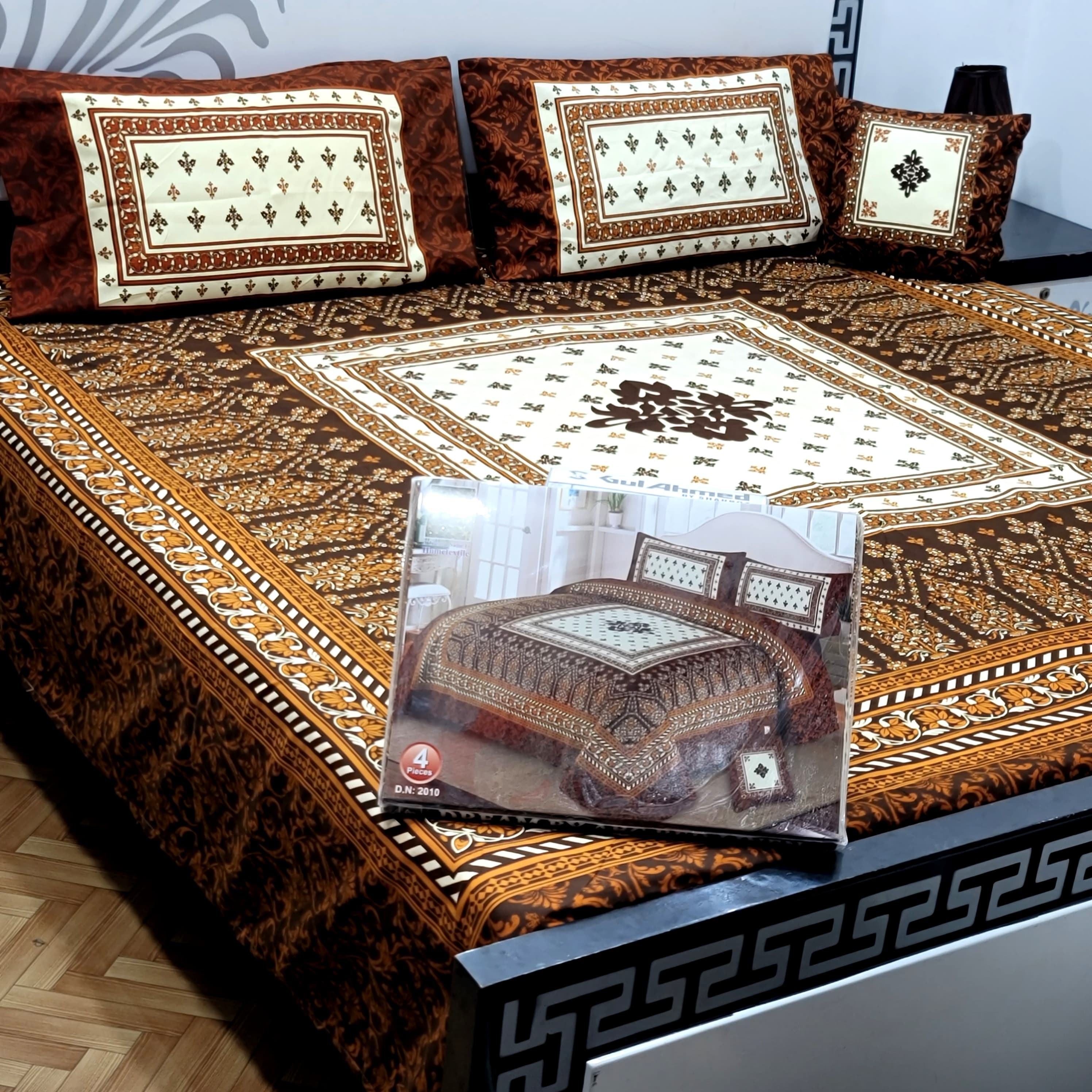 Designer Bed Sheet Set - 4pcs Panel Design 013