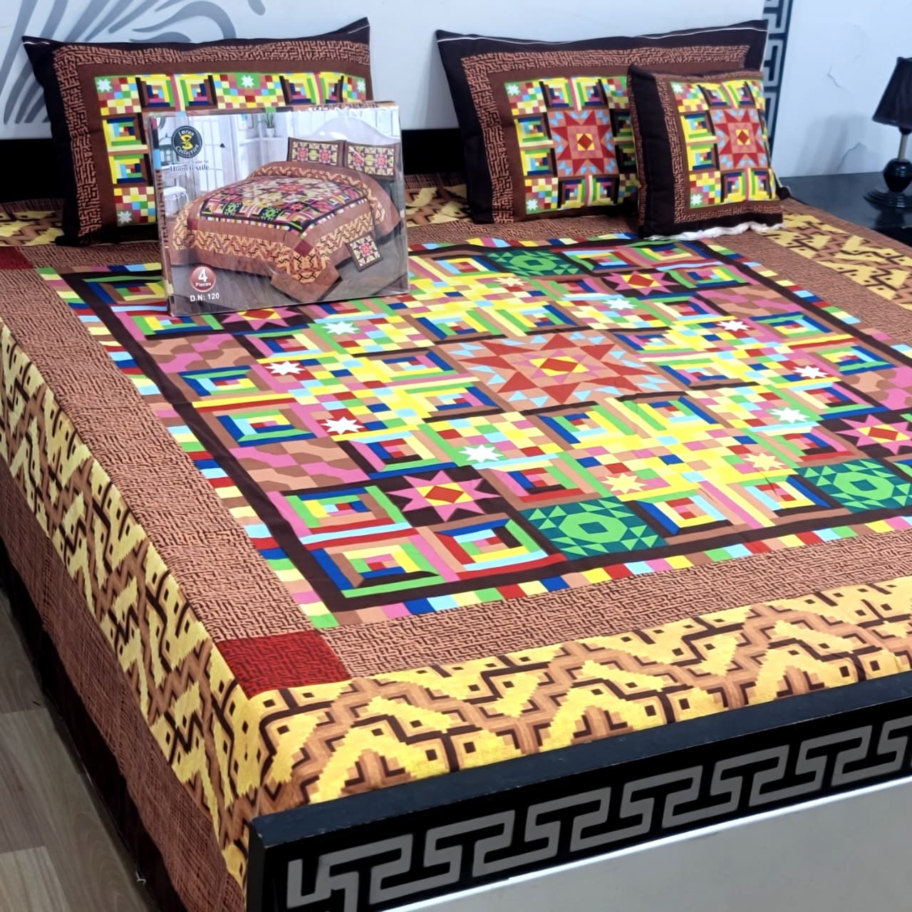 Designer Bed Sheet Set - 4pcs Panel Design 09