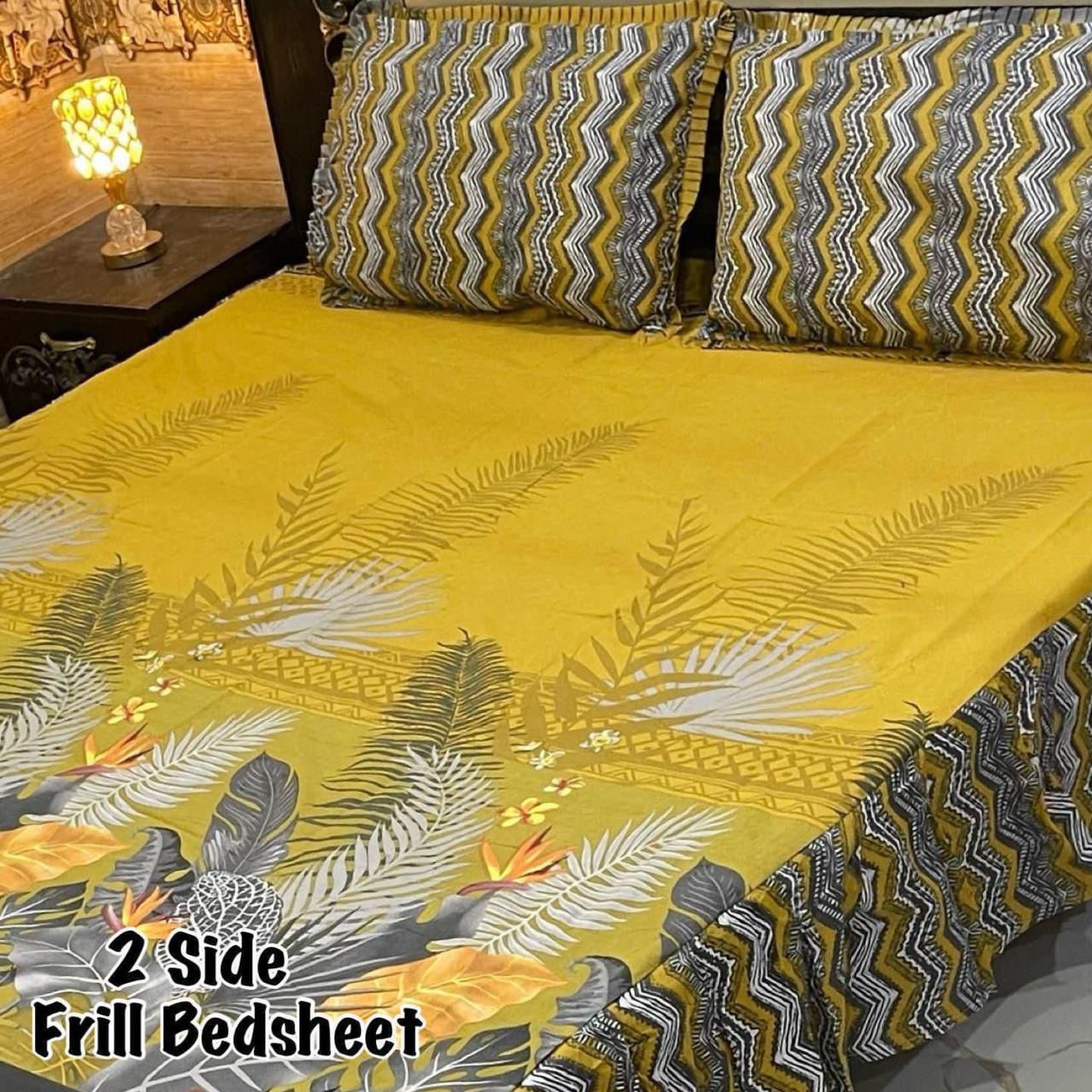 🌸 3 Pcs Cotton Frill Bedsheet Set – Elegant, Soft & Stylish 070