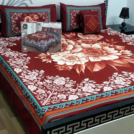 Designer Bed Sheet Set - 4pcs Panel Design 010