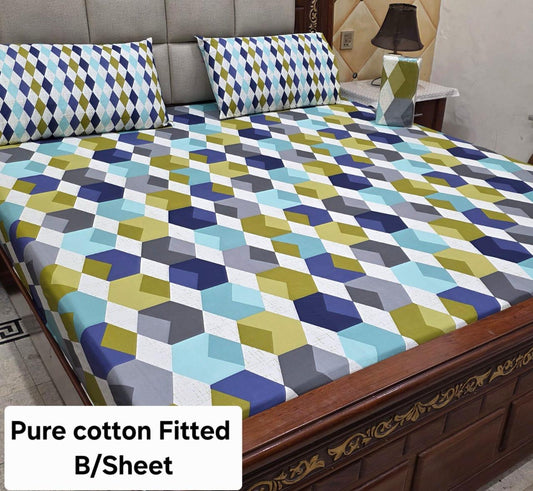 Elegant Pure Cotton Fitted Sheets 3 Pcs Set 073