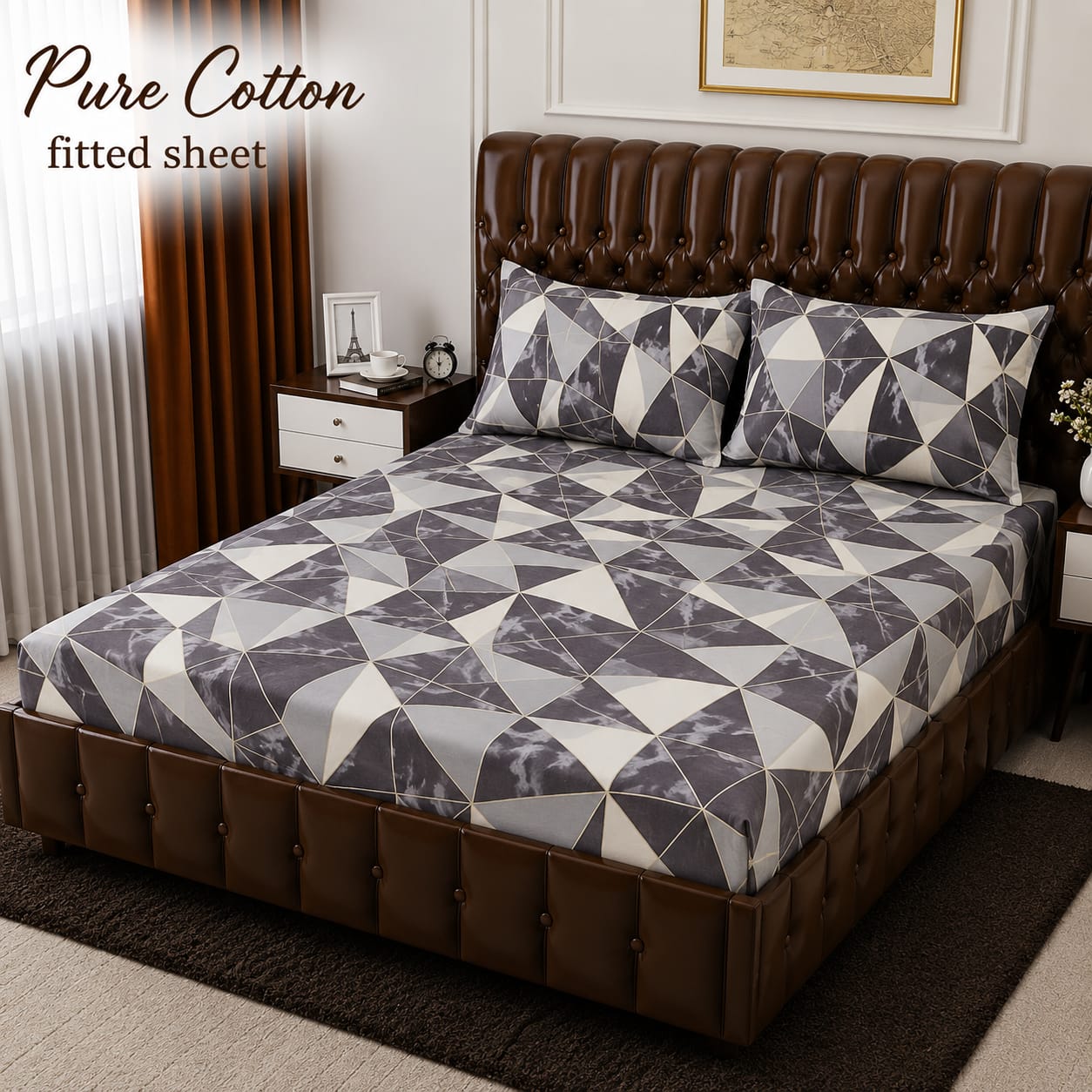 Elegant Pure Cotton Fitted Sheets 3 Pcs Set 028