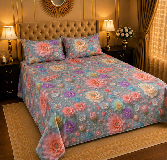 Premium 3 Pcs 7D Printed Bedsheet Set | Soft, Stylish & Durable Bedding