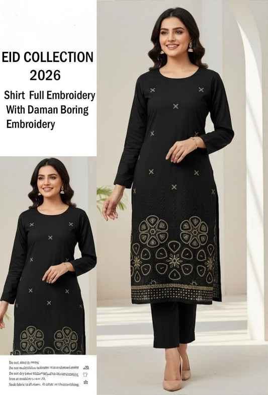 2 Pcs Premium Lawn Suit –  Heavy Embroidery with Daman Boring