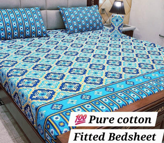 Elegant Pure Cotton Fitted Sheets 3 Pcs Set 074