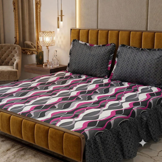 🌸 3 Pcs Cotton Frill Bedsheet Set – Elegant, Soft & Stylish 013
