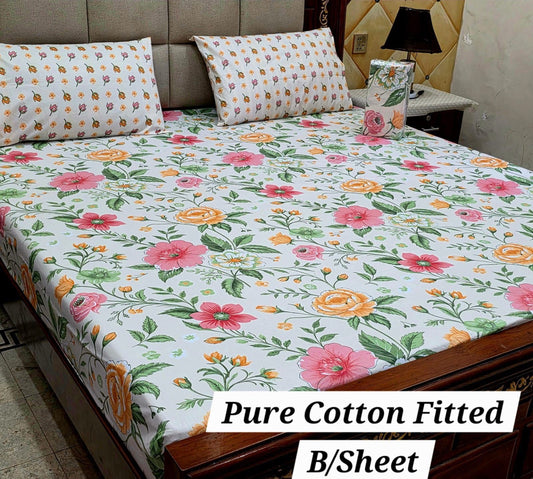 3 Pcs Pure Cotton Fitted Bedsheets 040