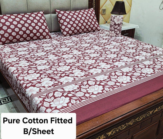 Elegant Pure Cotton Fitted Sheets 3 Pcs Set 075