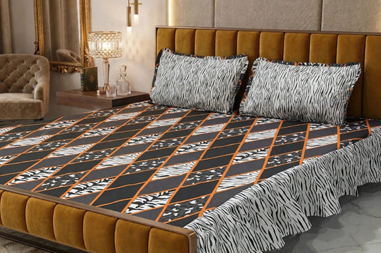 🌸 3 Pcs Cotton Frill Bedsheet Set – Elegant, Soft & Stylish 016