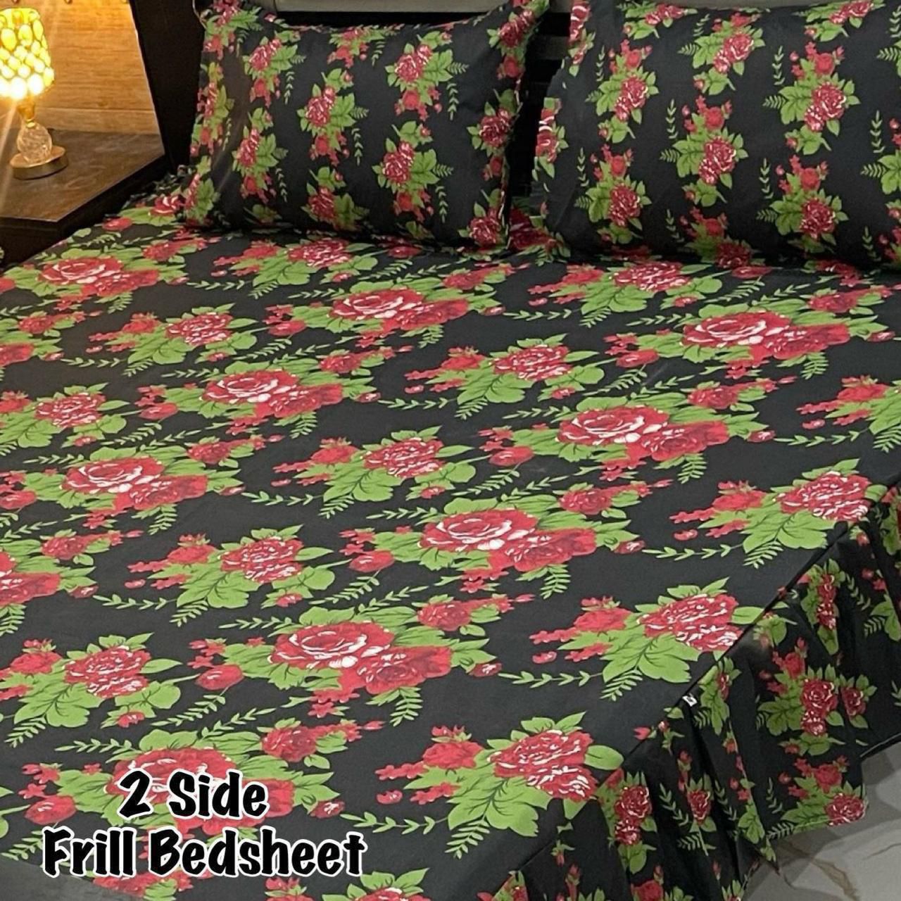 🌸 3 Pcs Cotton Frill Bedsheet Set – Elegant, Soft & Stylish 071