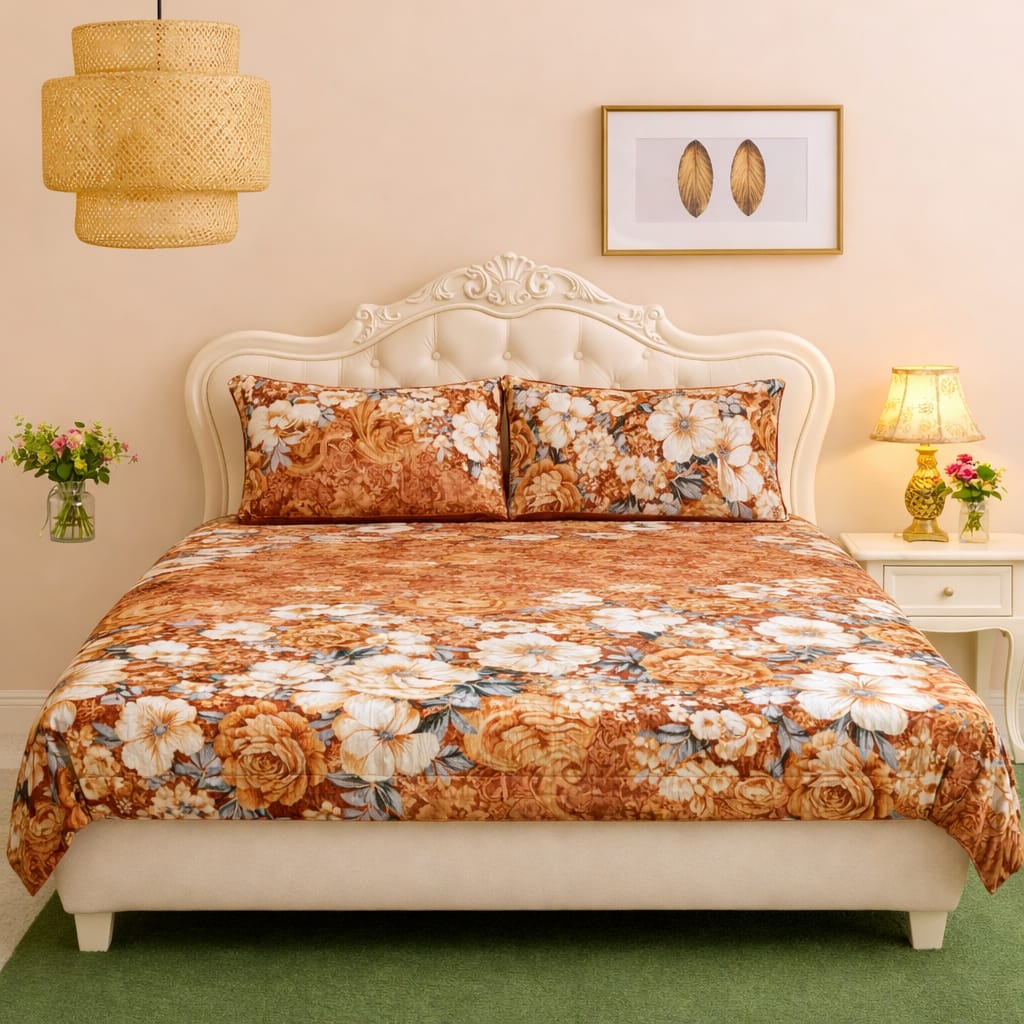 🛏️ 3 Pcs Fleece Bedsheet Set – Ultra Soft &amp; Warm 020