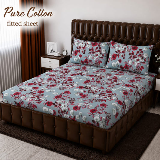3 Pcs Pure Cotton Fitted Bedsheets 039
