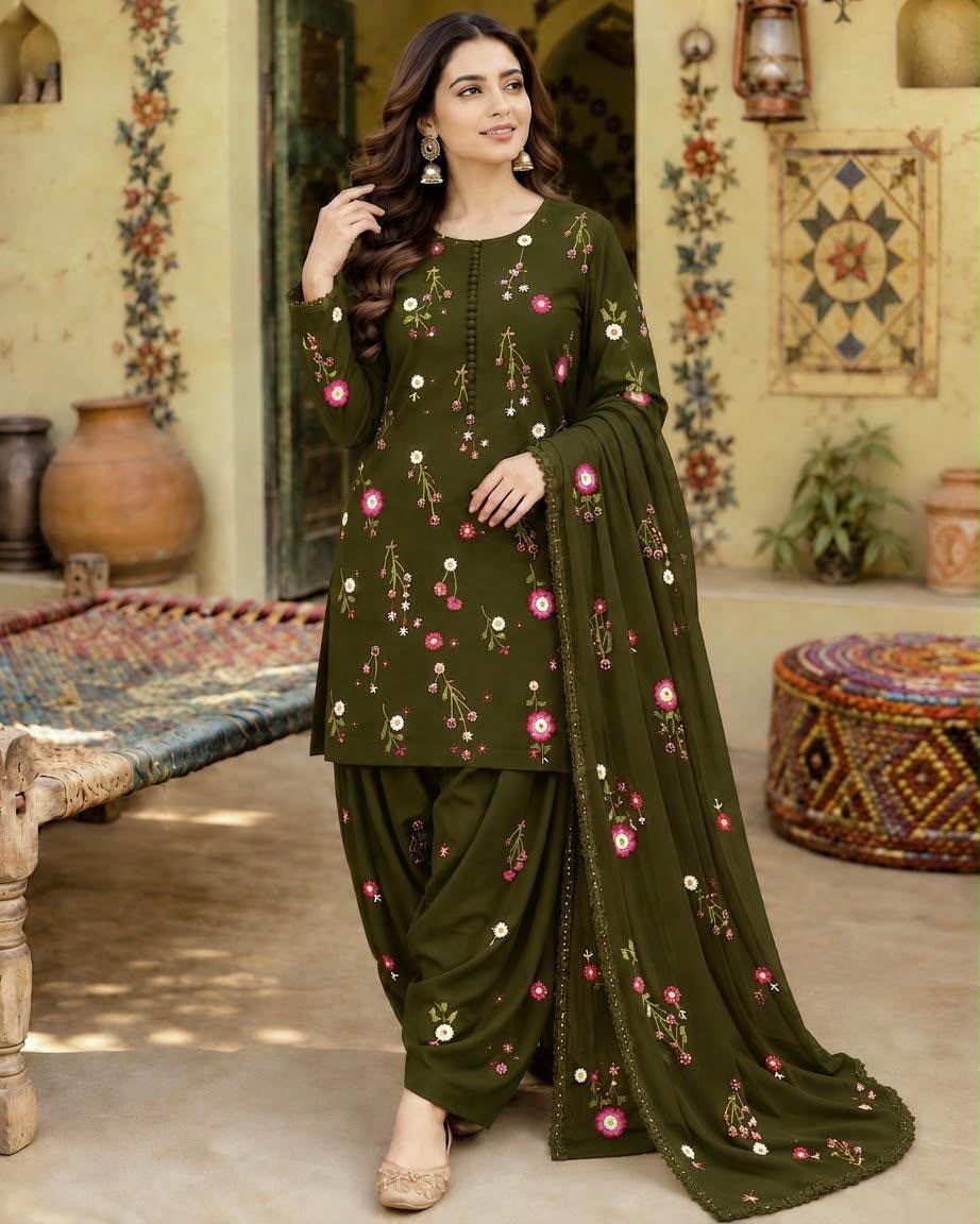Premium Dhanak Embroidered 3 Pcs Ladies Suit – Ready to Wear Dupatta