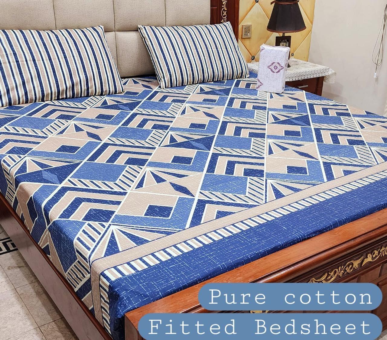 3 Pcs Pure Cotton Fitted Bedsheets 016