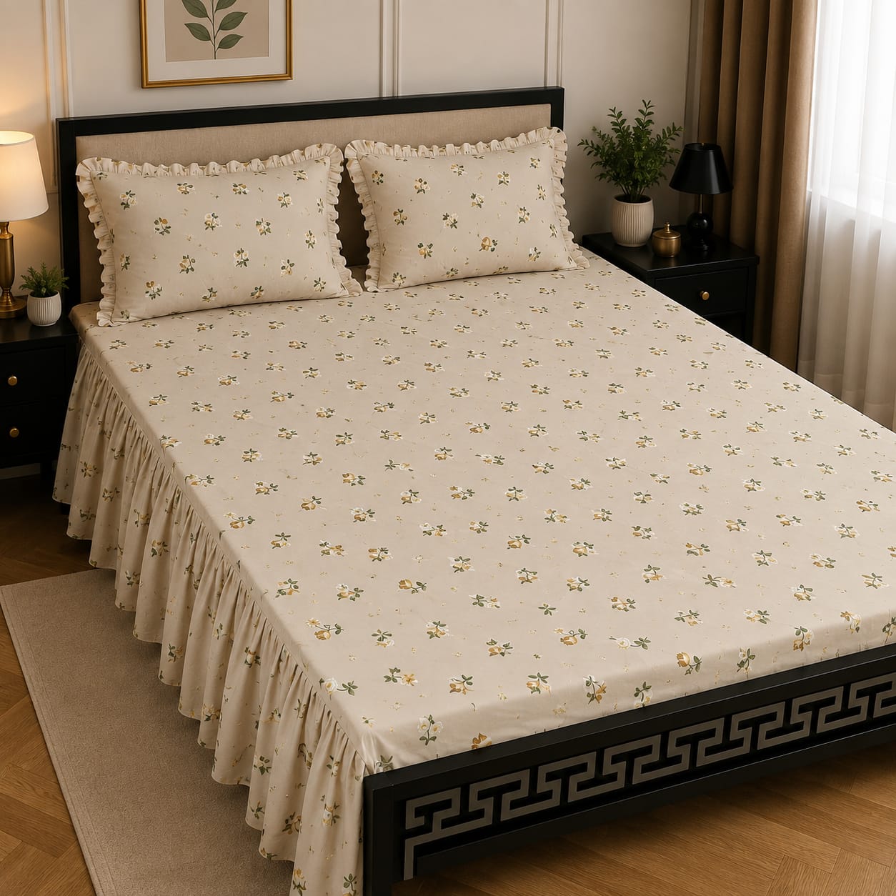 Royal Pure Cotton Frill Bedsheets 3 Pcs Set 017