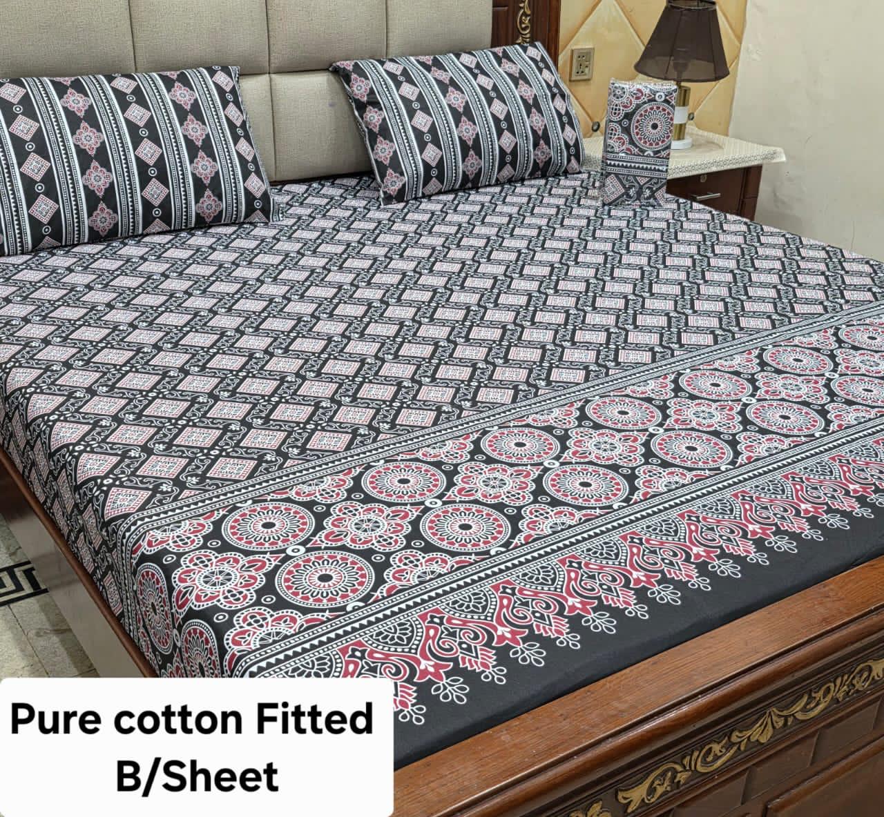 Elegant Pure Cotton Fitted Sheets 3 Pcs Set 077