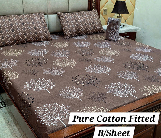 3 Pcs Pure Cotton Fitted Bedsheets 041