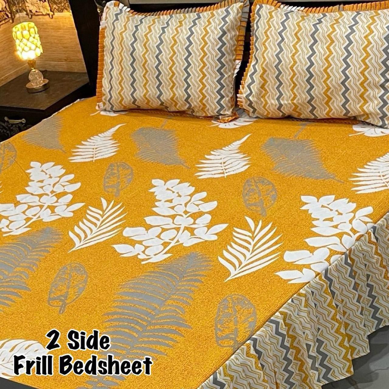 🌸 3 Pcs Cotton Frill Bedsheet Set – Elegant, Soft & Stylish 073