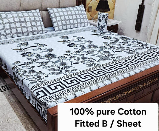 Elegant Pure Cotton Fitted Sheets 3 Pcs Set 078